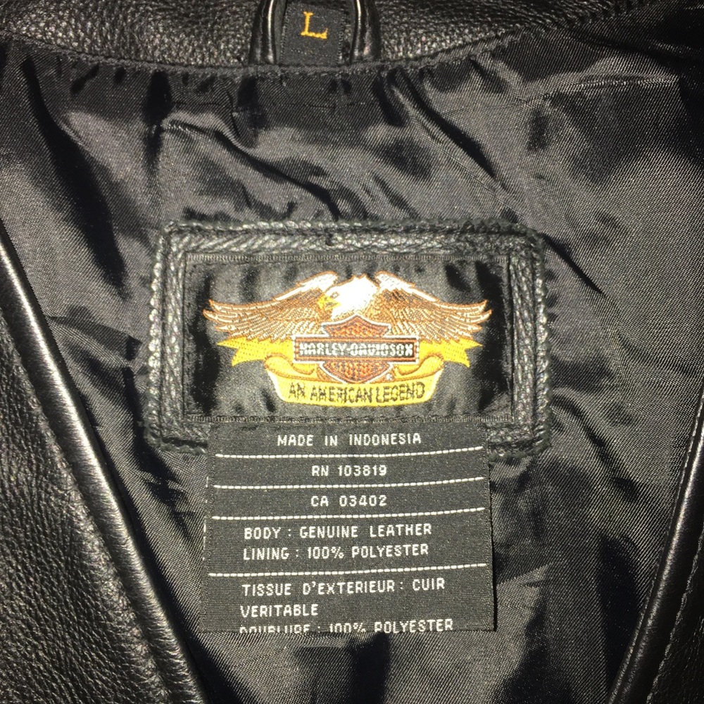 Black Harley Davidson Leather Vest. Vintage. - Picture 4 of 6